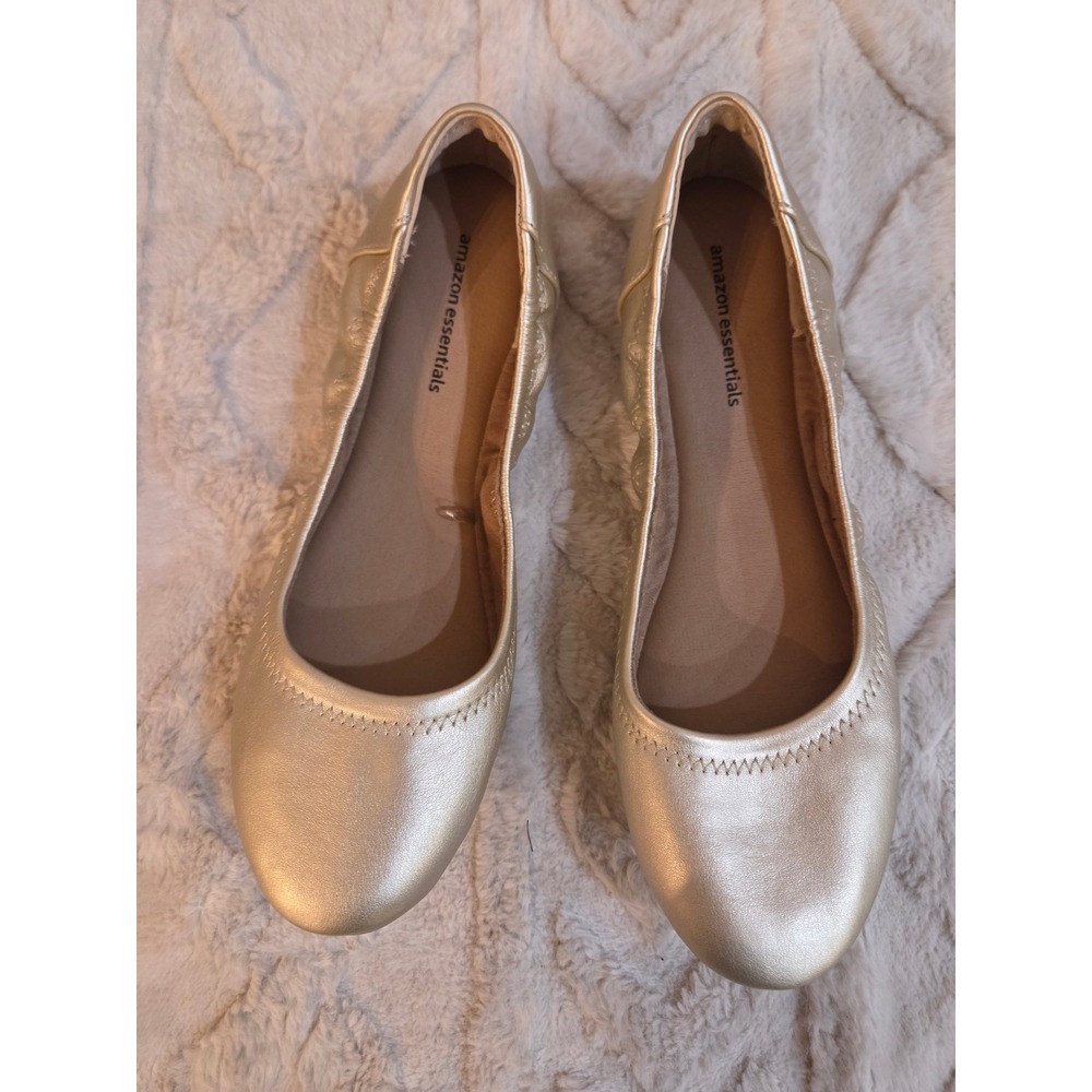 Amazon Essentials Womens Belice Ballet Flat Metallic Gold Size 8 Round Toe Shoes